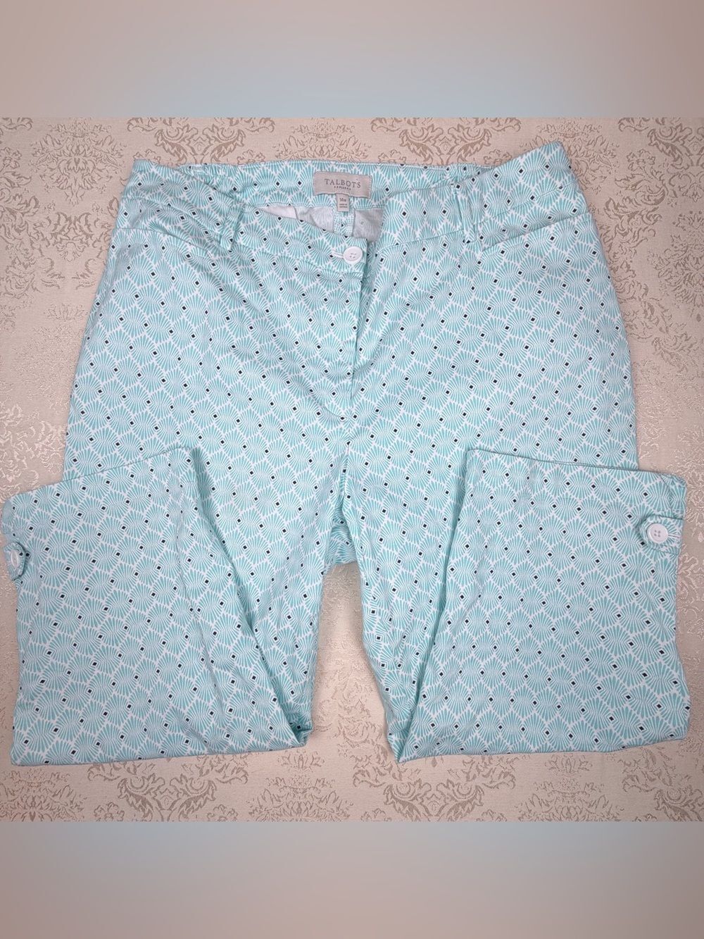 Talbots Aqua Printed Women’s Capri Pants, Croped, 14W, Style, Comfort